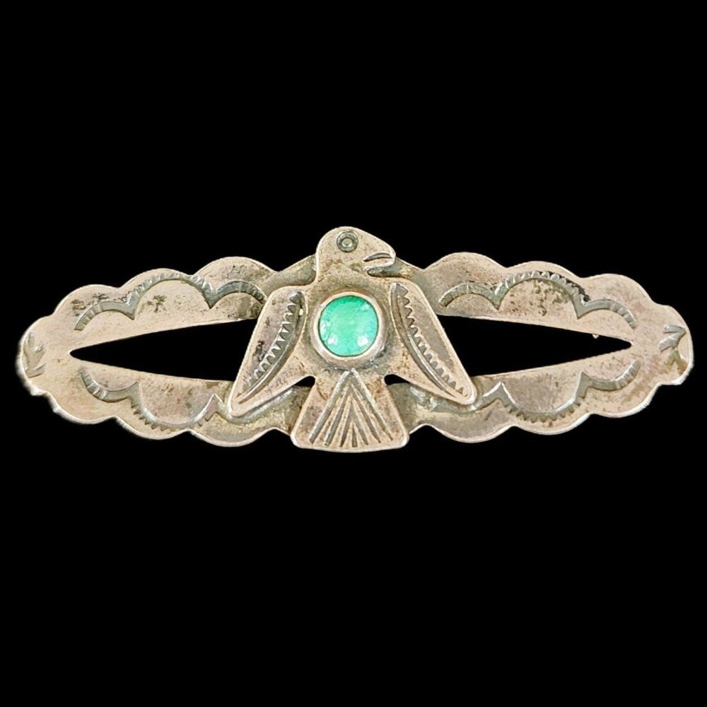 Vintage Southwestern Native American Sterling Silver Thunderbird Brooch Pin